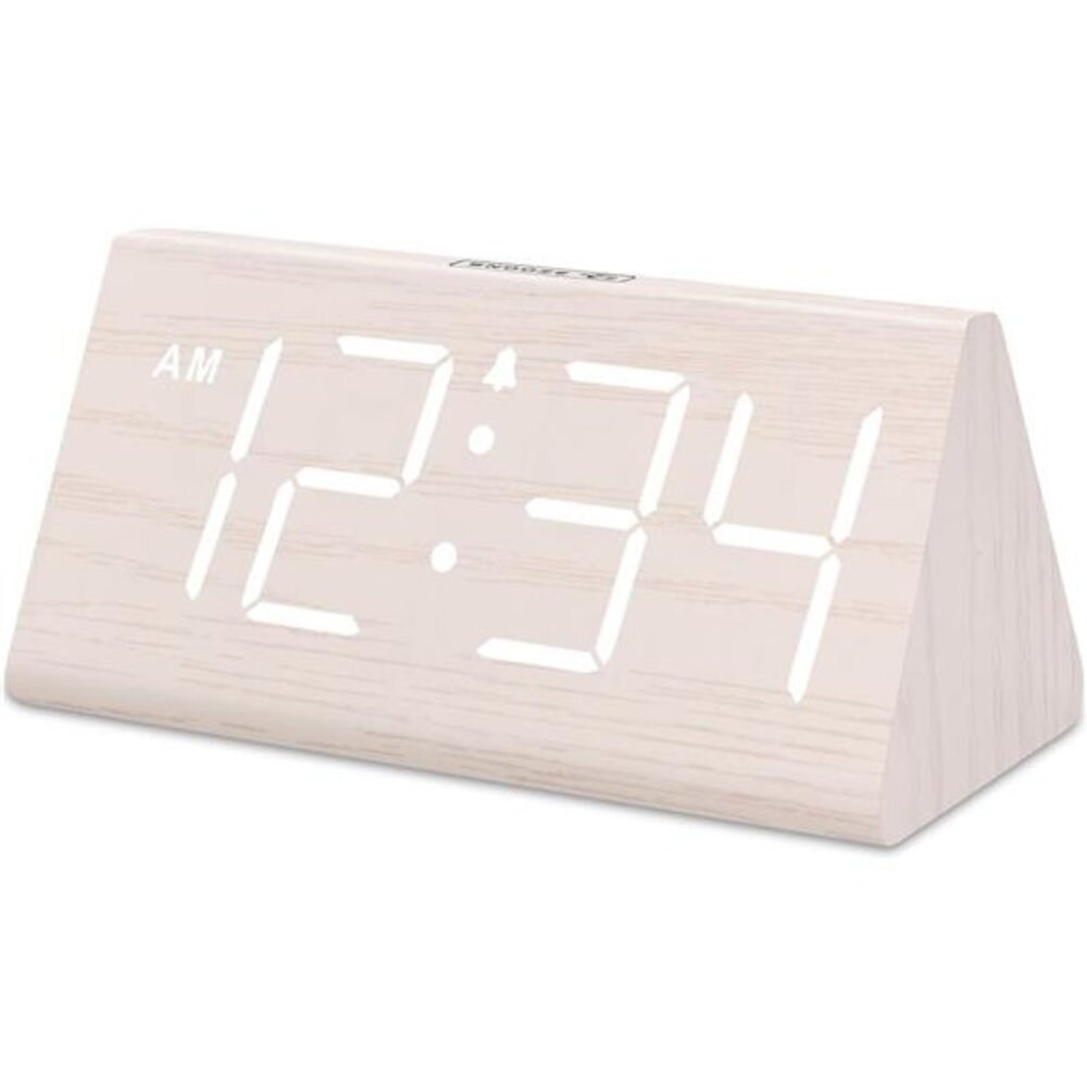 DreamSky Wooden Digital Alarm Clock for Bedroom - Living Room Desk Clock with